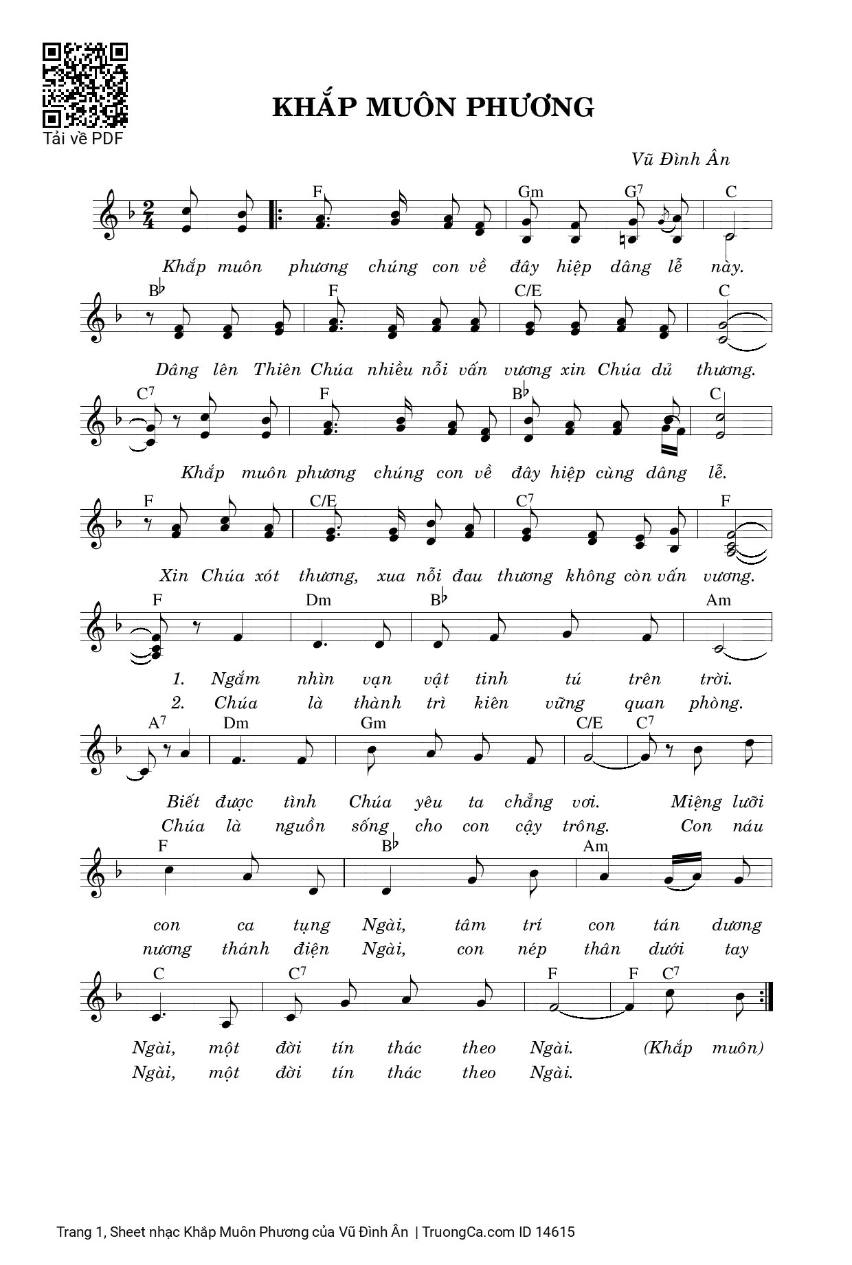 Sheet PDF of Khắp Muôn Phương