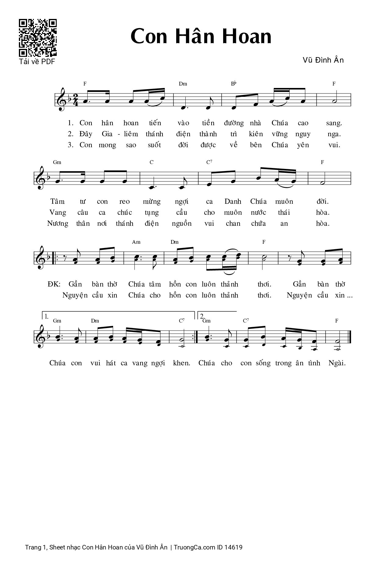 Page 1 of Sheet music PDF Con Hân Hoan - Vũ Đình Ân