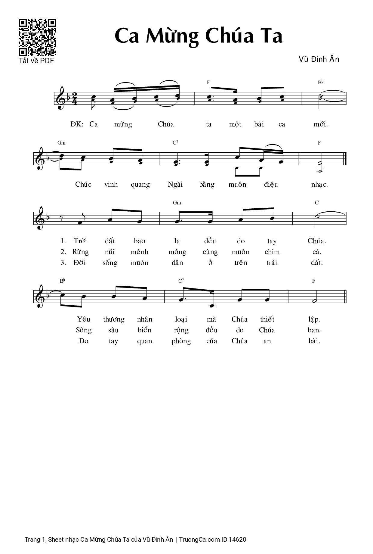 Page 1 of Sheet music PDF Ca Mừng Chúa Ta - Vũ Đình Ân