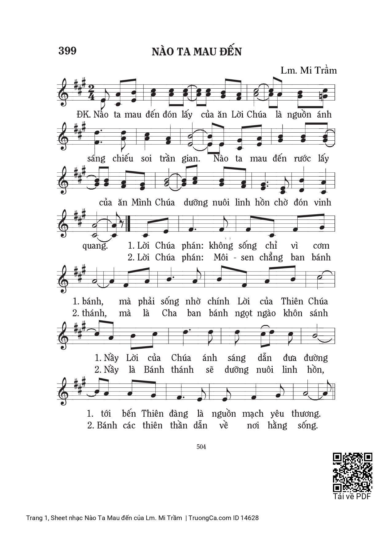 Sheet PDF of Nào Ta Mau đến