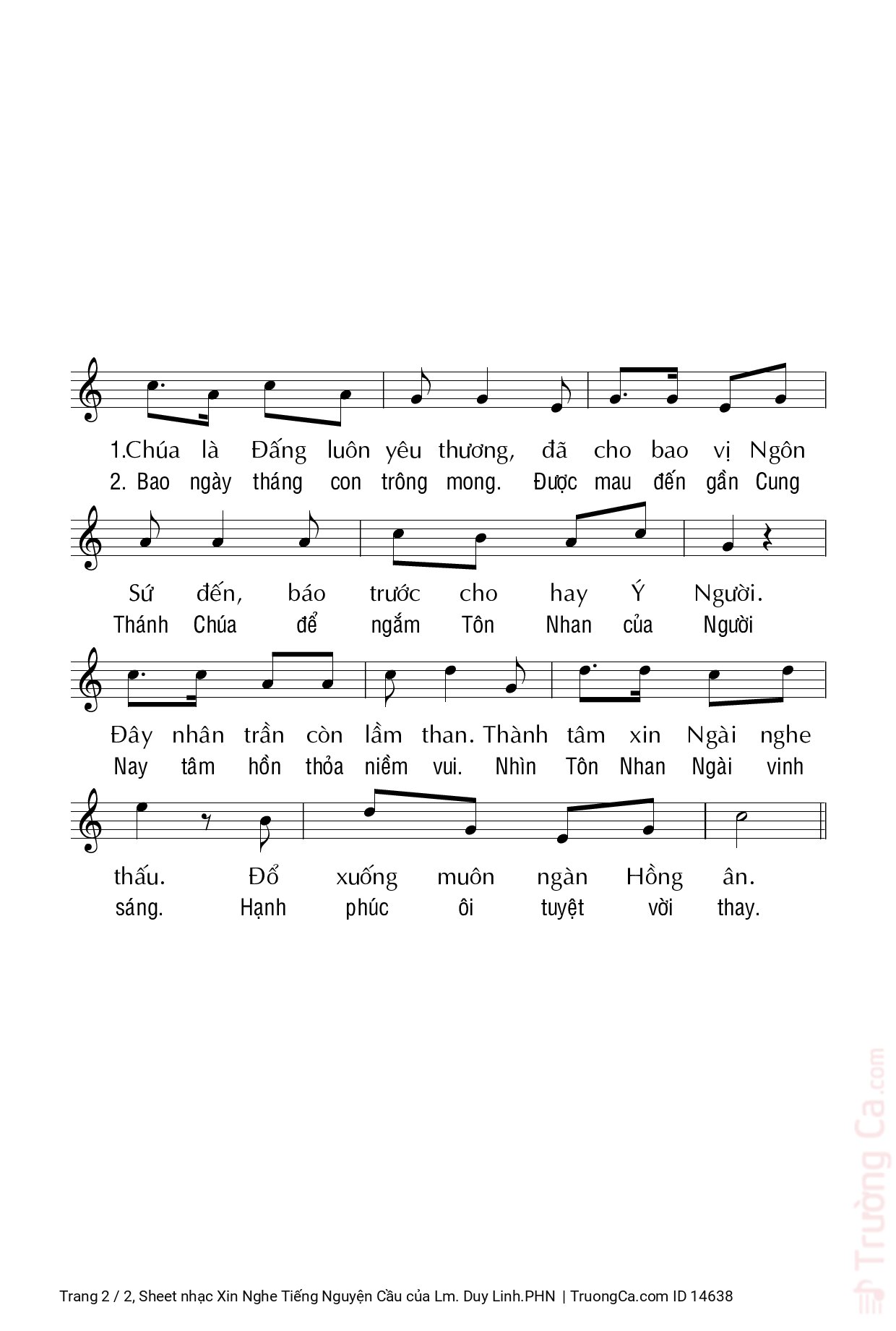 Page 2 of Sheet music PDF Xin Nghe Tiếng Nguyện Cầu - Lm. Duy Linh.PHN