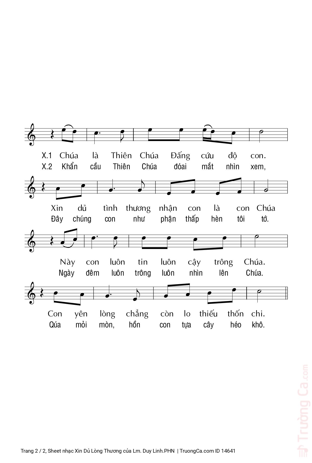 Page 2 of Sheet music PDF Xin Dủ Lòng Thương - Lm. Duy Linh.PHN