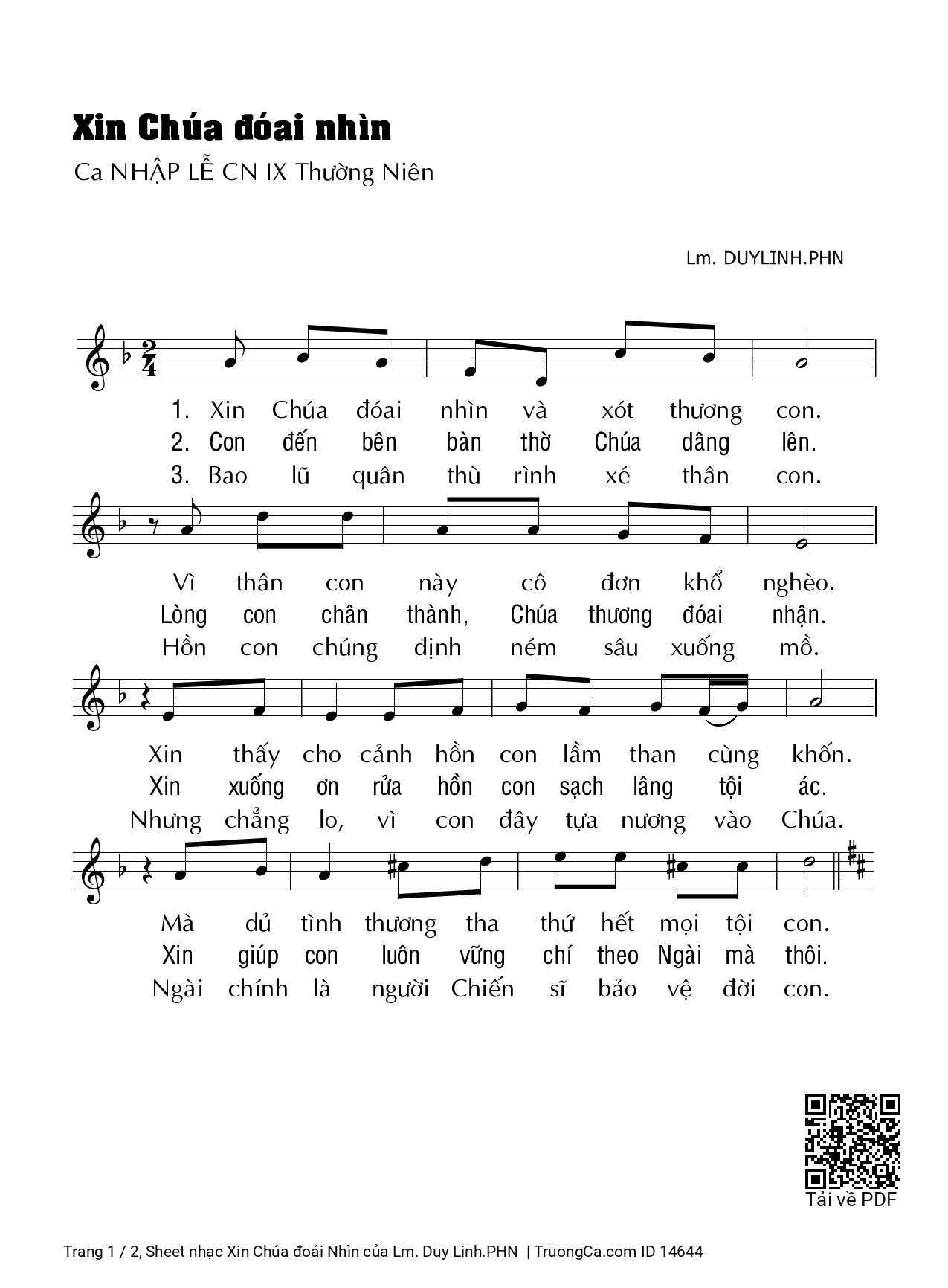Sheet PDF of Xin Chúa đoái Nhìn