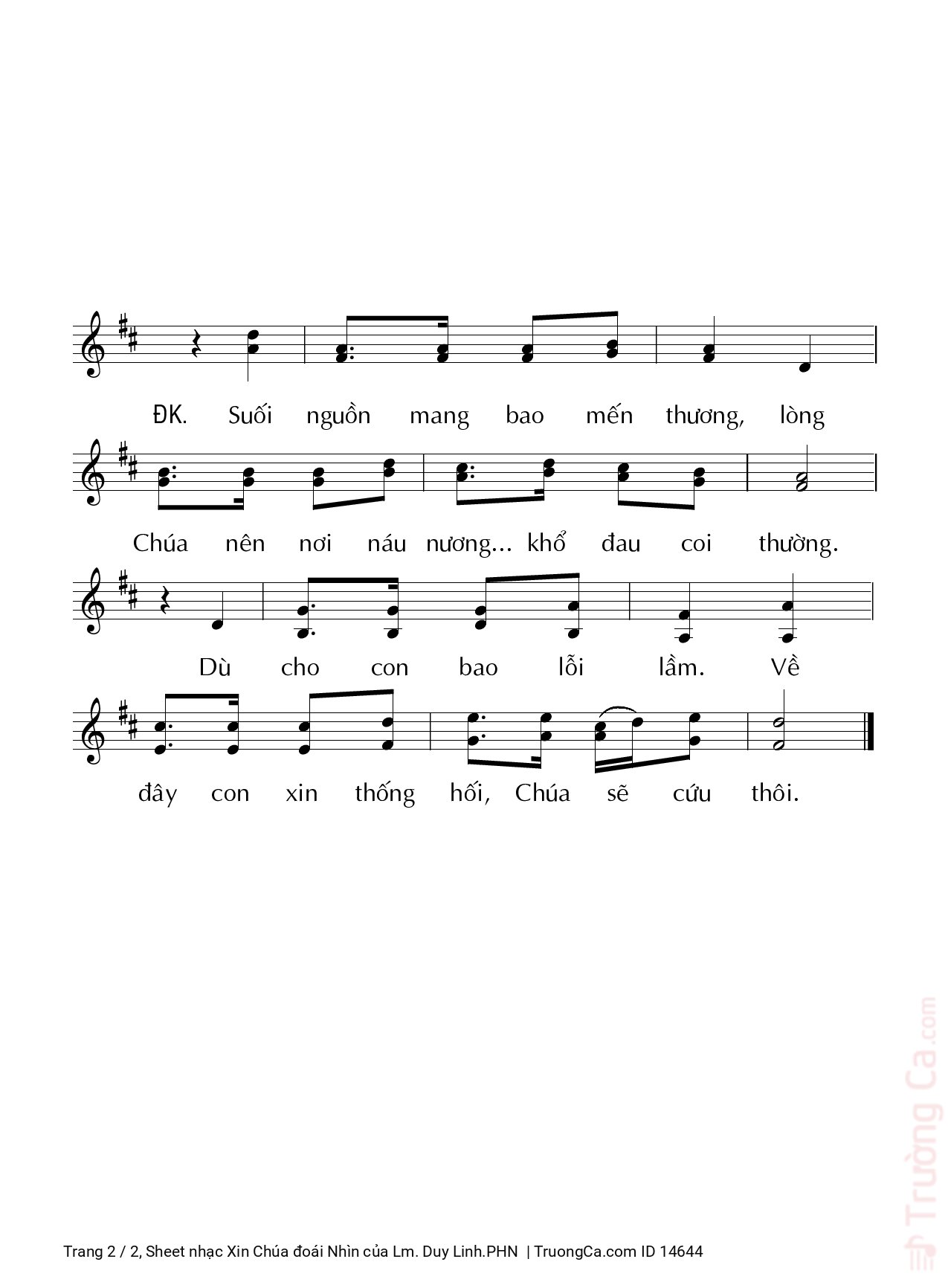 Page 2 of Sheet music PDF Xin Chúa đoái Nhìn - Lm. Duy Linh.PHN