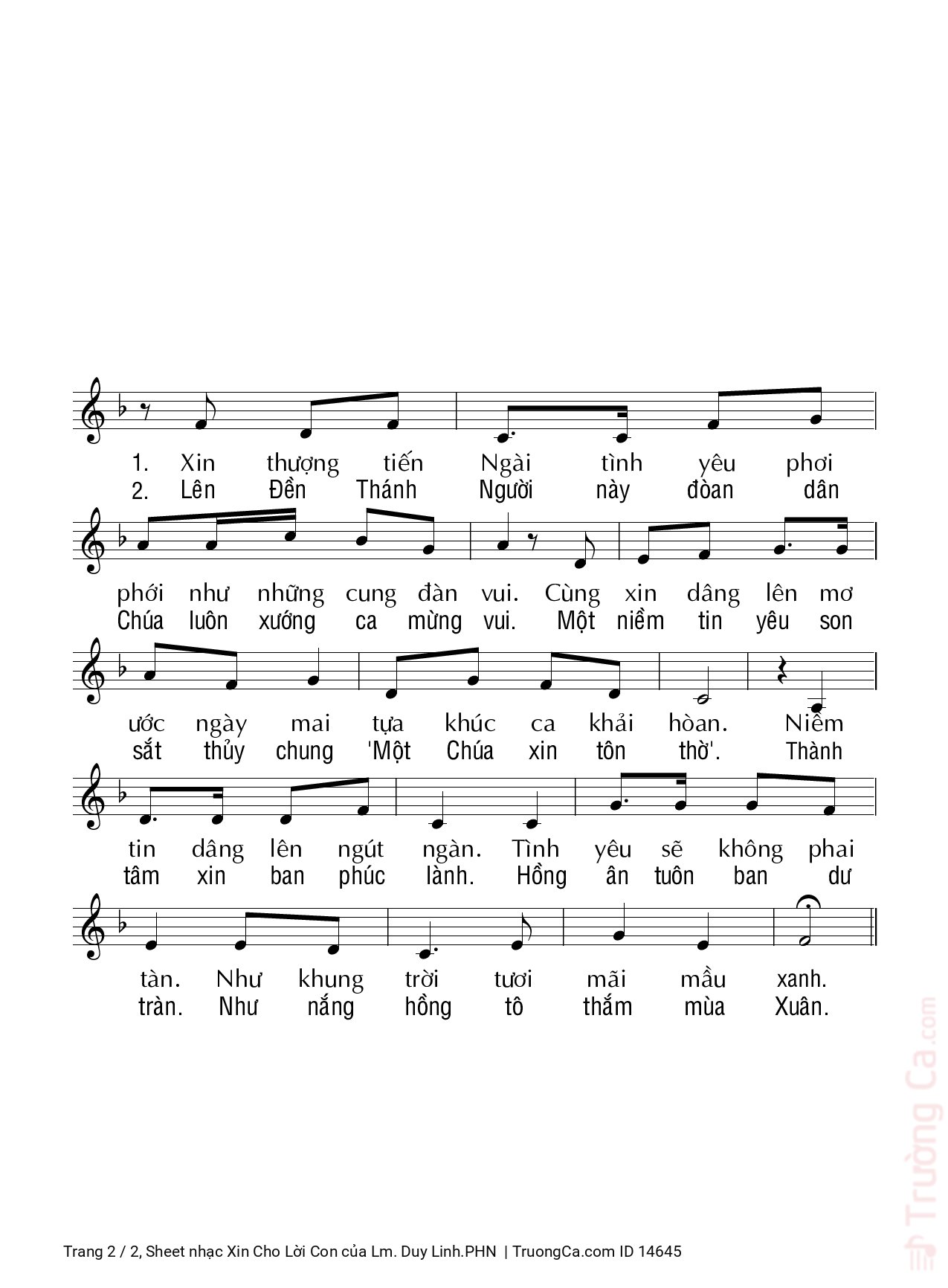 Page 2 of Sheet music PDF Xin Cho Lời Con - Lm. Duy Linh.PHN
