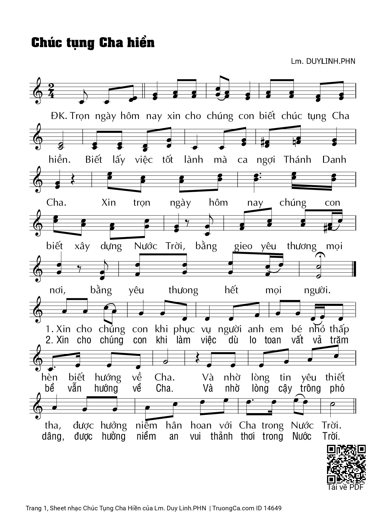 Sheet PDF of Chúc Tụng Cha Hiền