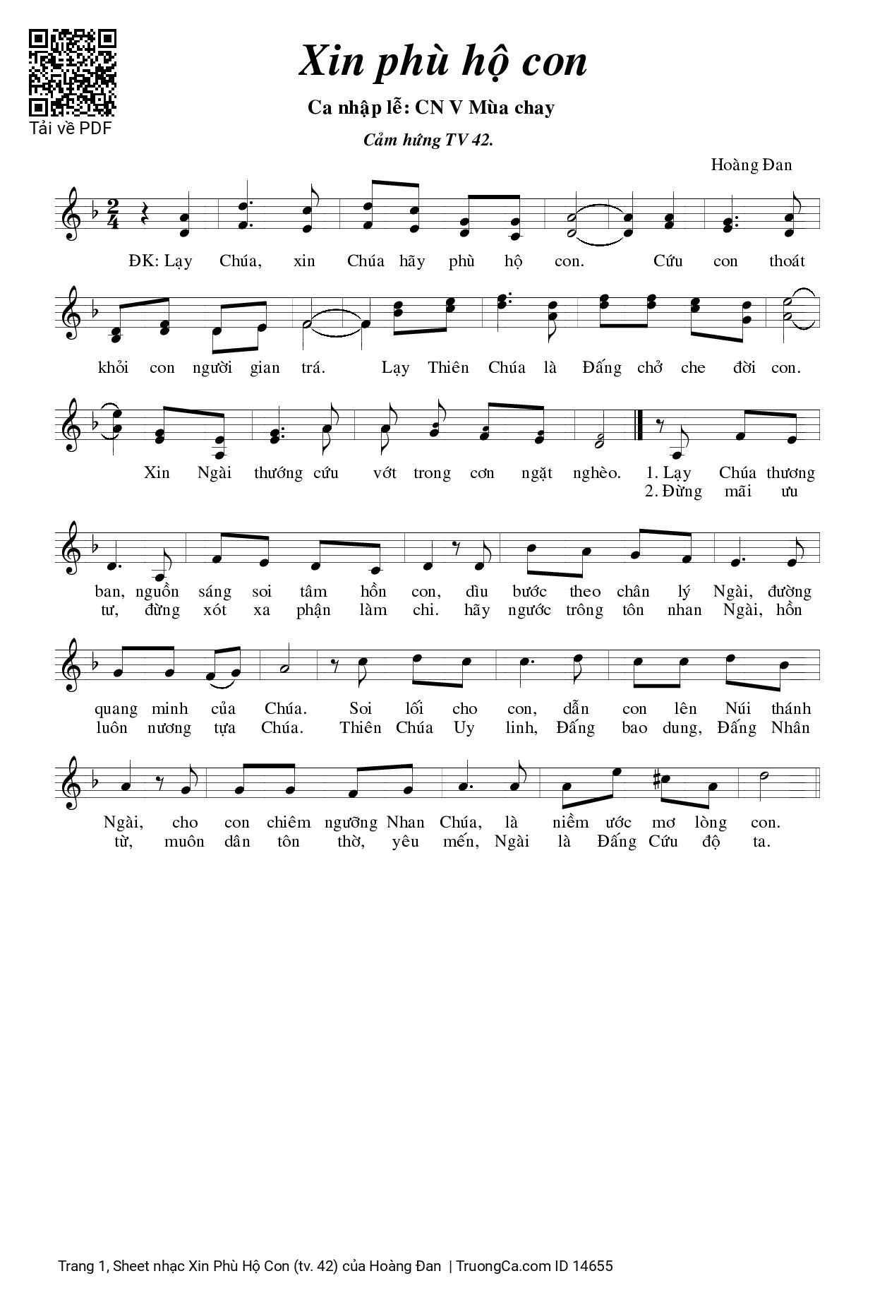 Sheet PDF of Xin Phù Hộ Con (tv. 42)