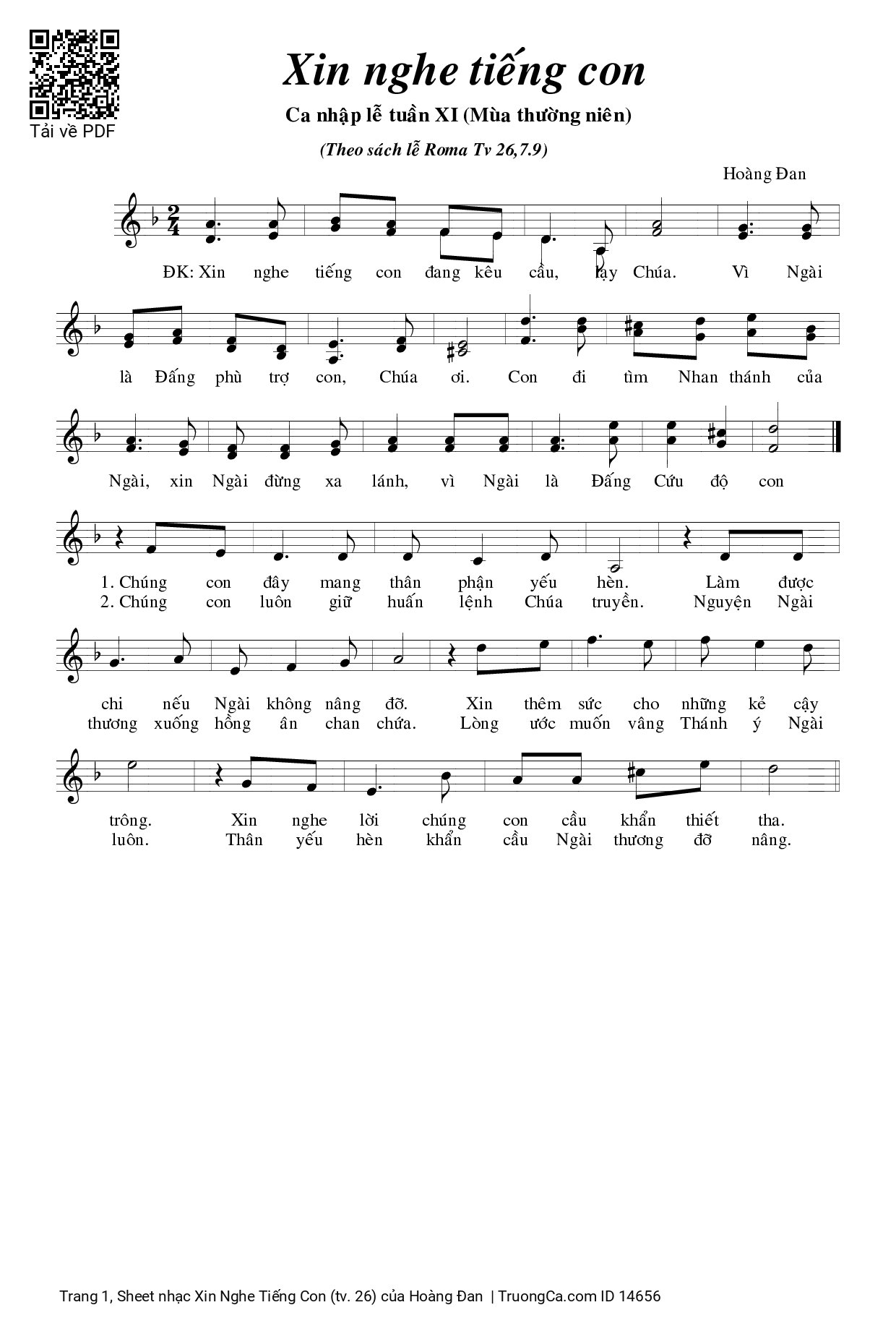 Sheet PDF of Xin Nghe Tiếng Con (tv. 26)