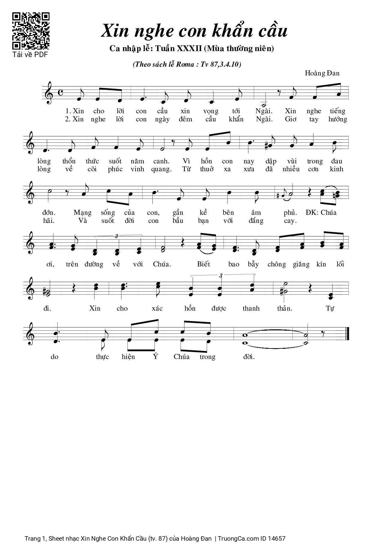 Sheet PDF of Xin Nghe Con Khẩn Cầu (tv. 87)