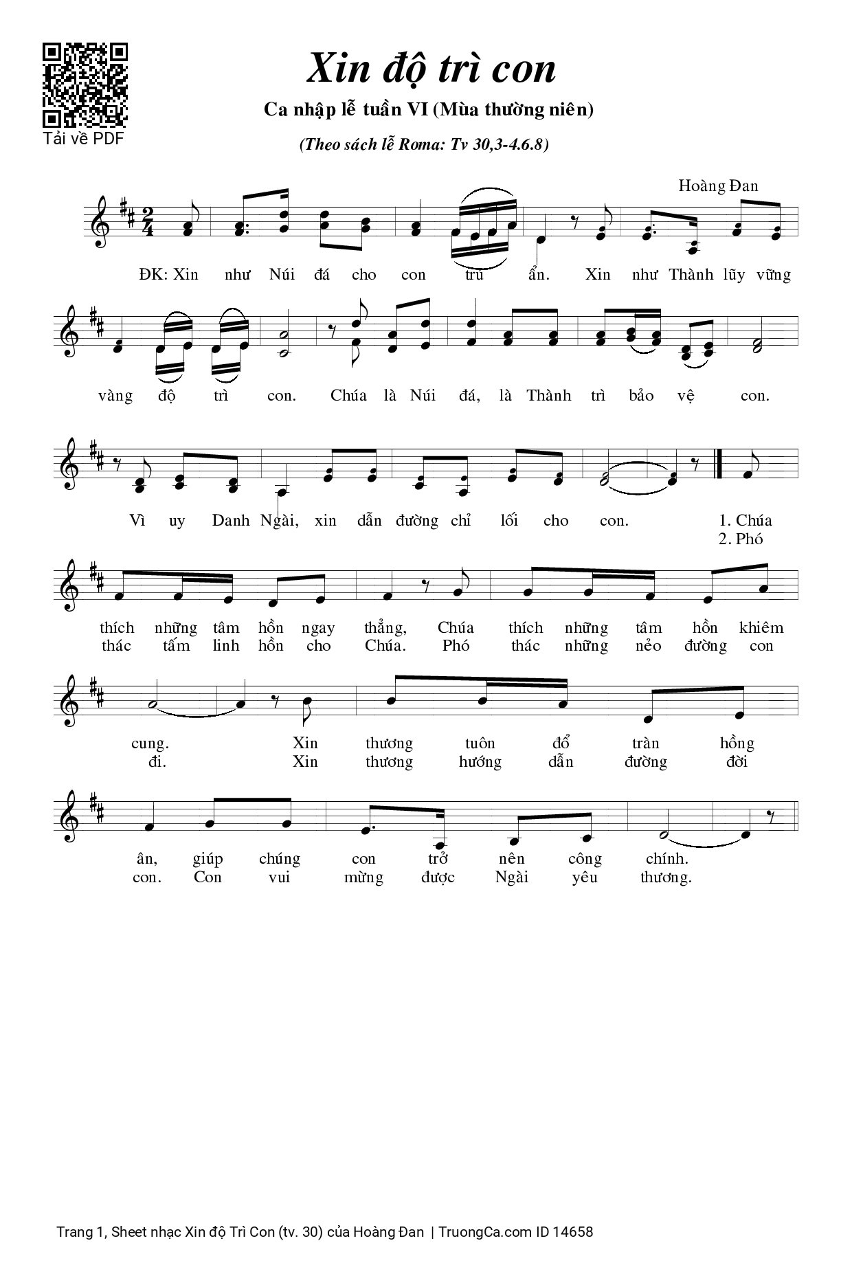 Sheet PDF of Xin độ Trì Con (tv. 30)