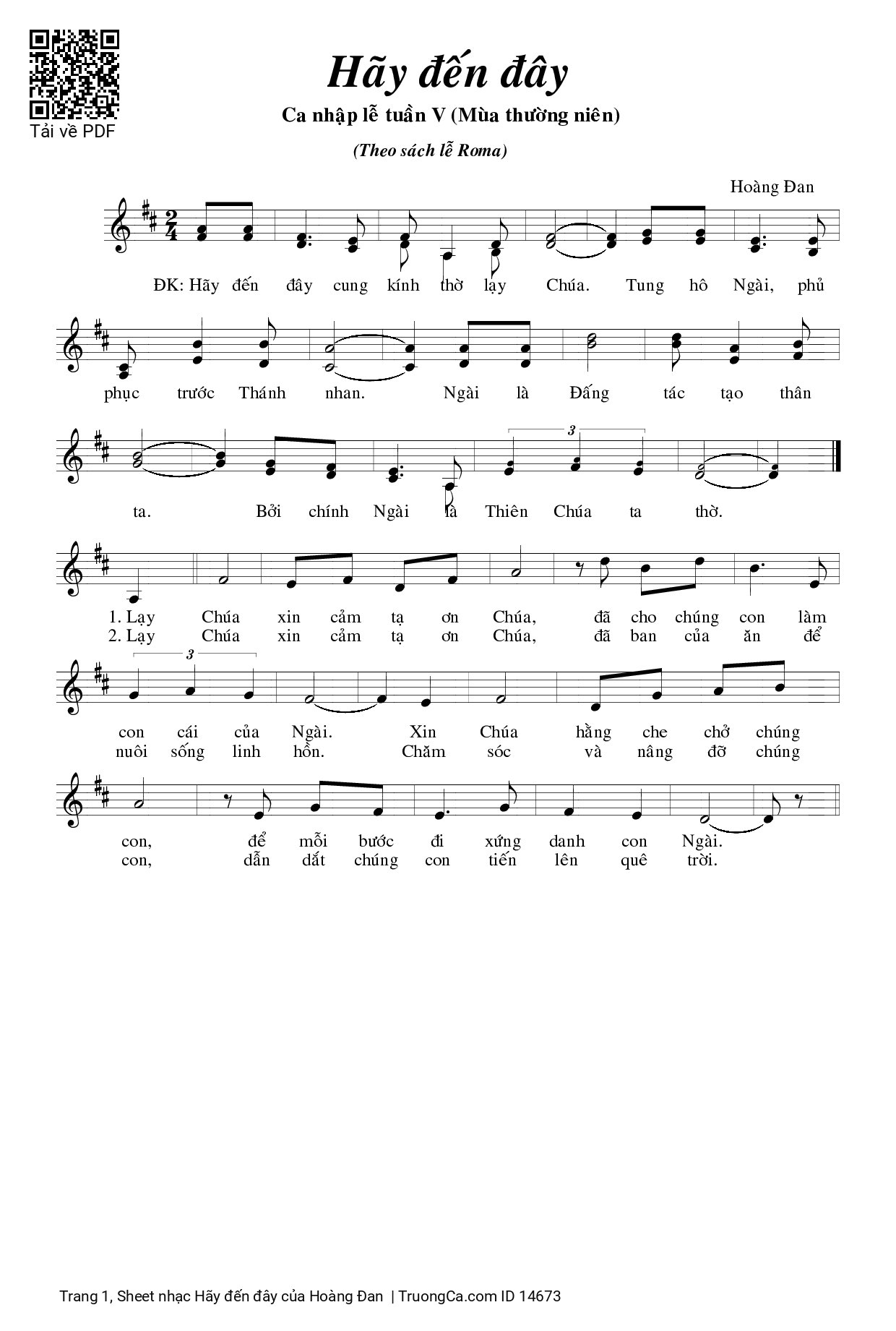 Page 1 of Sheet music PDF Hãy đến đây - Hoàng Đan