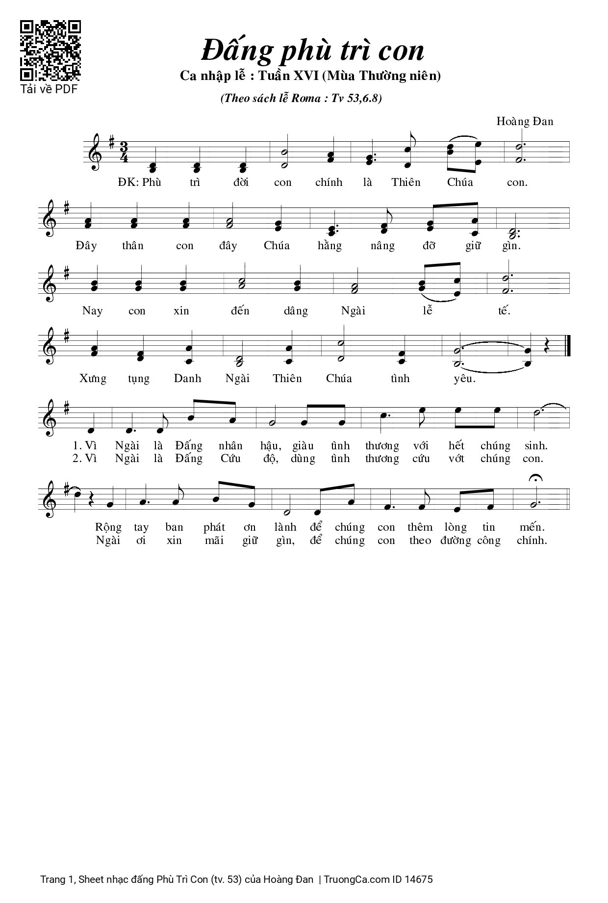 Sheet PDF of đấng Phù Trì Con (tv. 53)