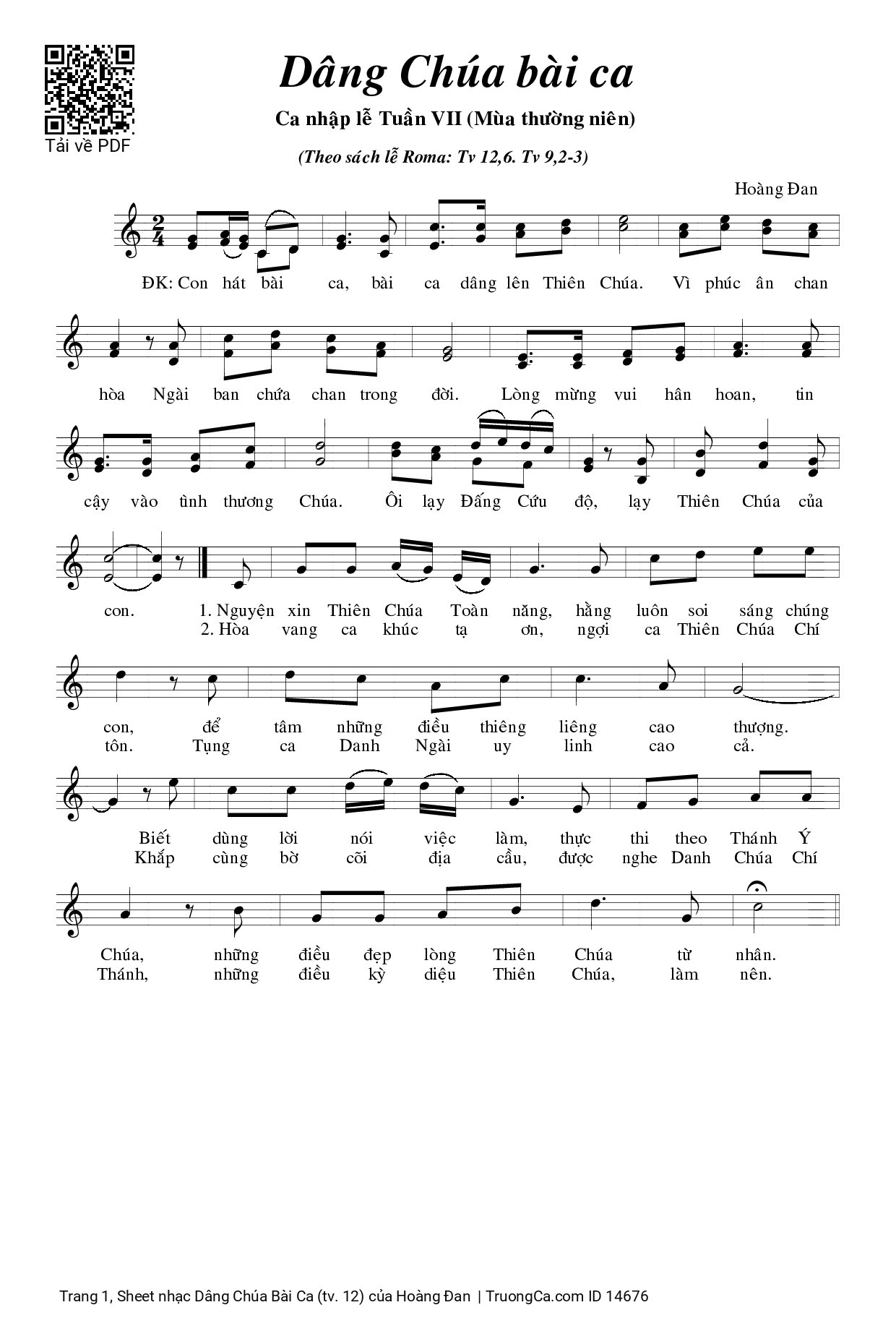 Sheet PDF of Dâng Chúa Bài Ca (tv. 12)
