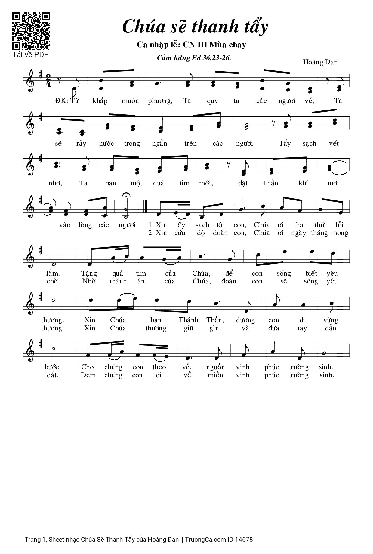 Page 1 of Sheet music PDF Chúa Sẽ Thanh Tẩy - Hoàng Đan