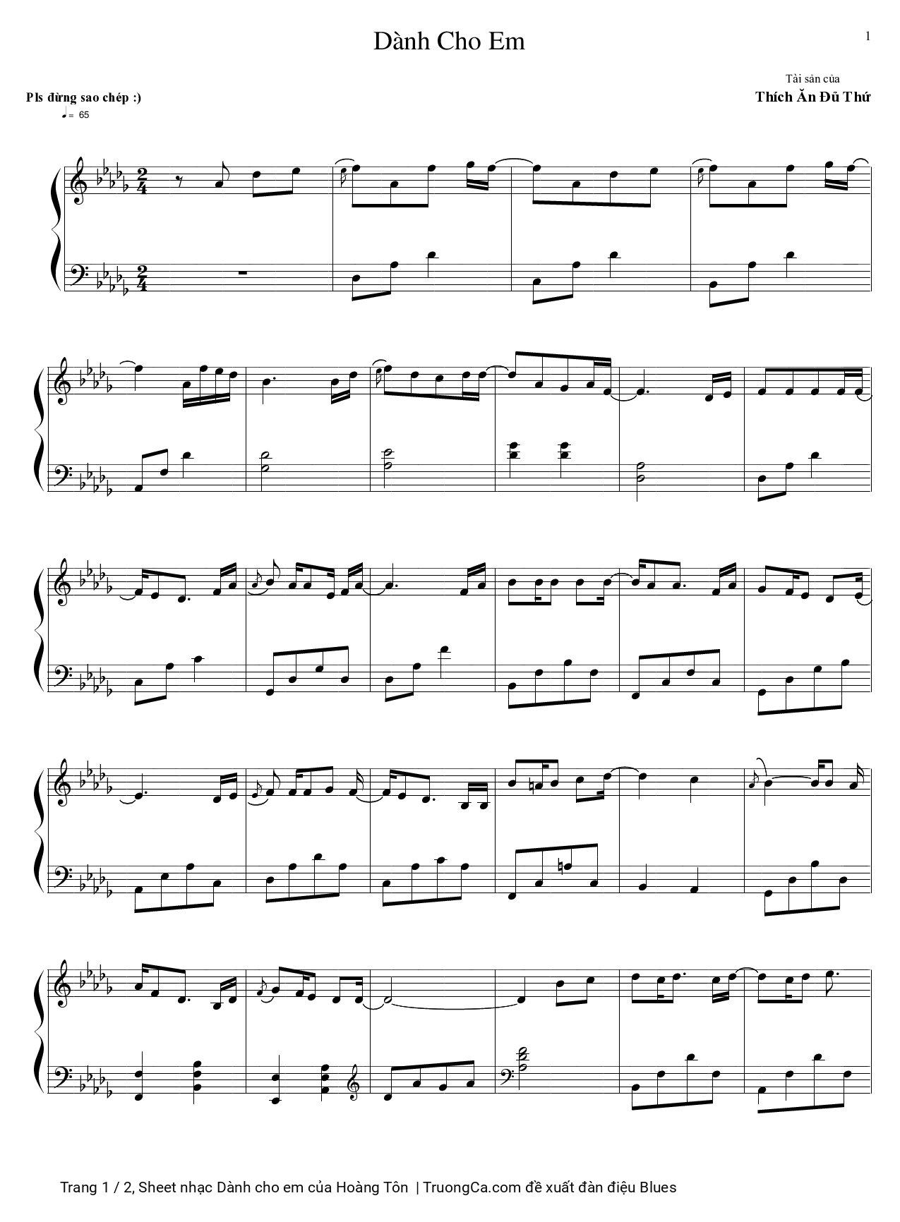 Page 1 of Sheet music PDF Dành cho em Piano sheet - Hoàng Tôn
