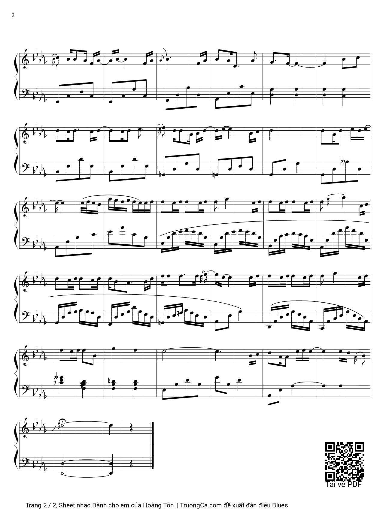 Page 2 of Sheet music PDF Dành cho em Piano sheet - Hoàng Tôn