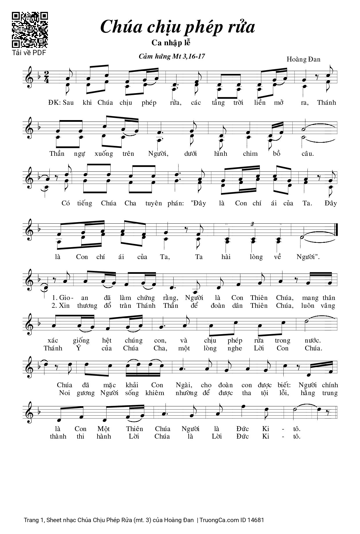 Sheet PDF of Chúa Chịu Phép Rửa (mt. 3)