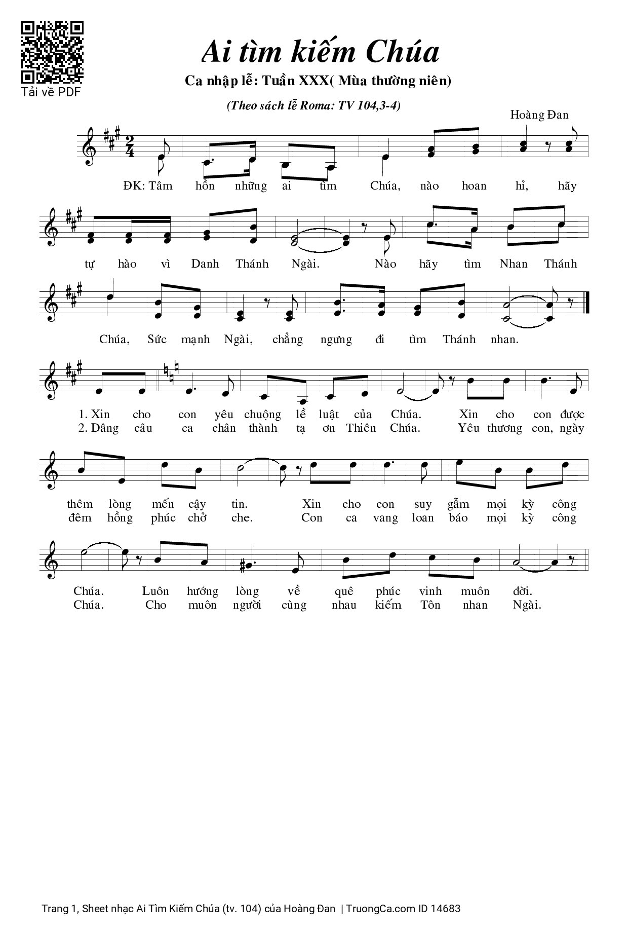 Sheet PDF of Ai Tìm Kiếm Chúa (tv. 104)