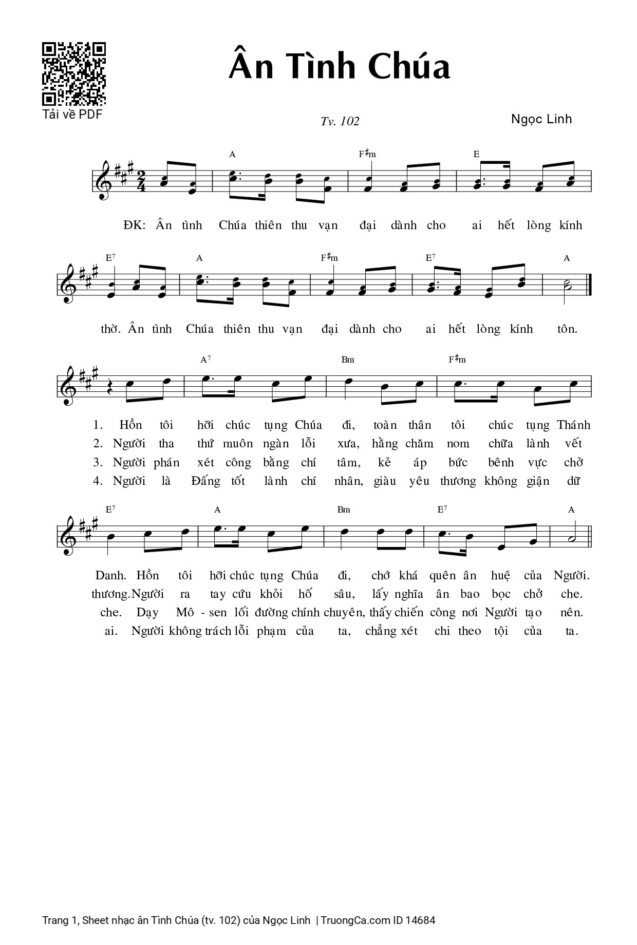 Page 1 of Sheet music PDF ân Tình Chúa (tv. 102) - Ngọc Linh