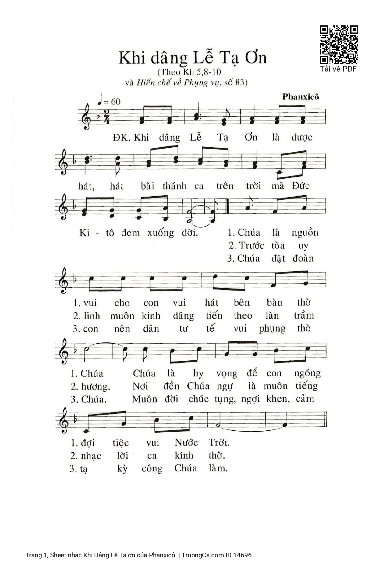 Sheet PDF of Khi Dâng Lễ Tạ ơn