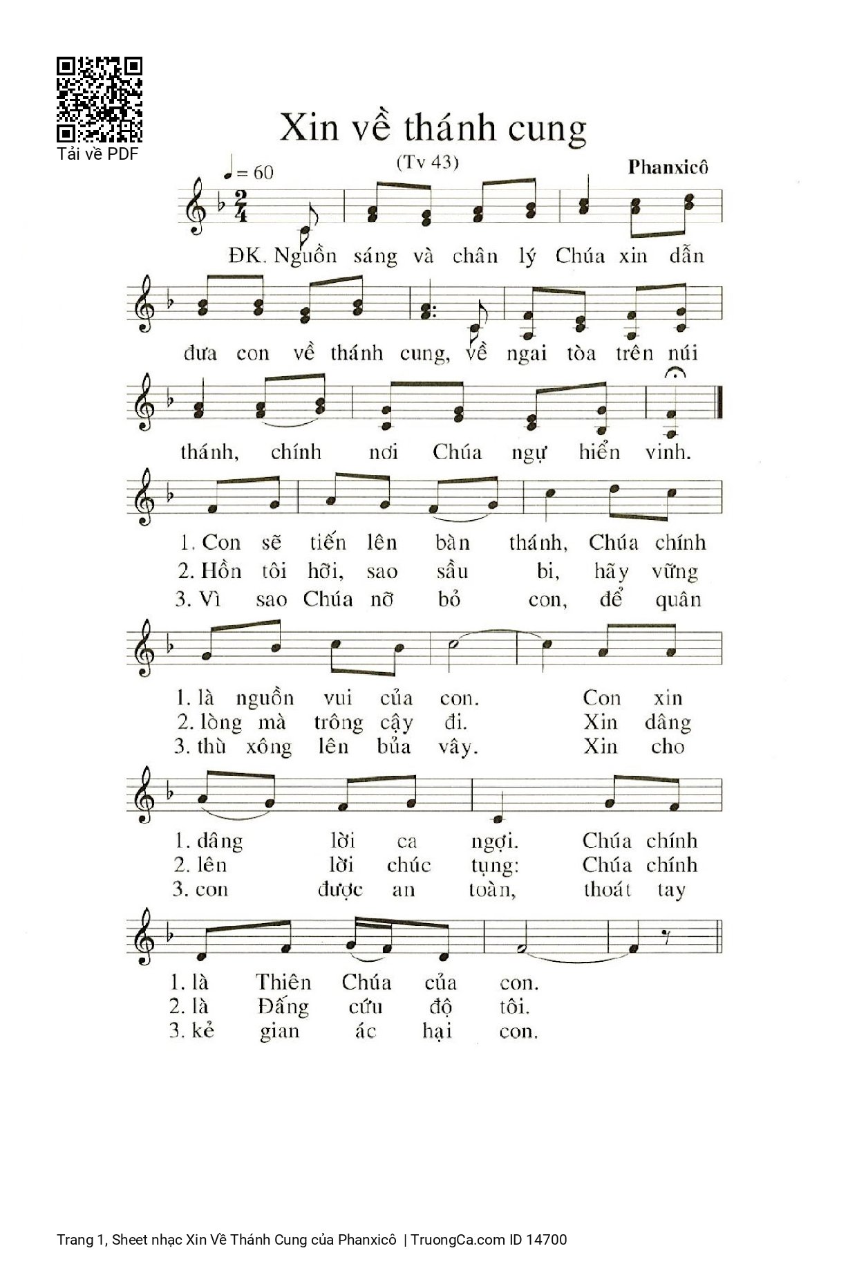 Sheet PDF of Xin Về Thánh Cung