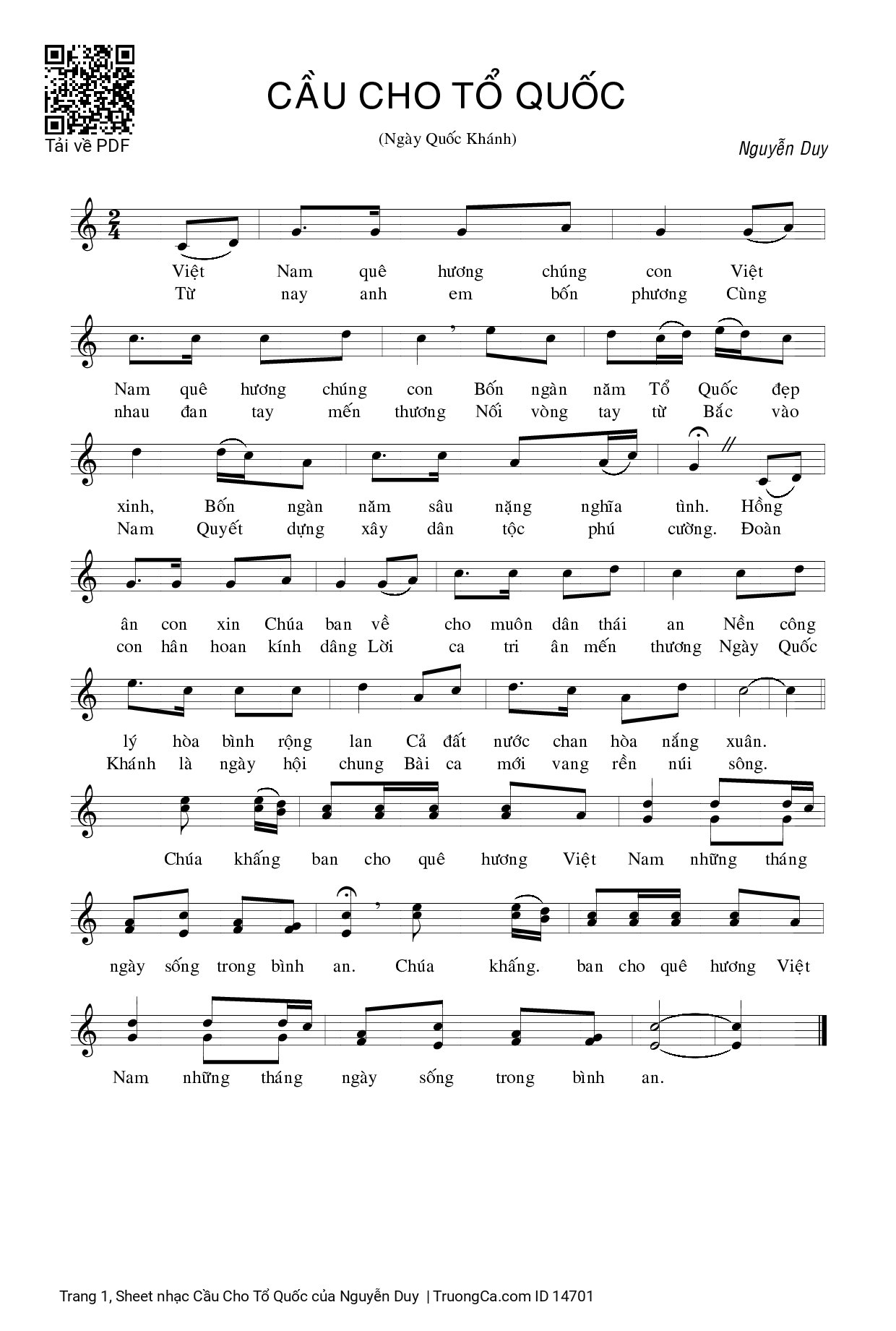 Sheet PDF of Cầu Cho Tổ Quốc
