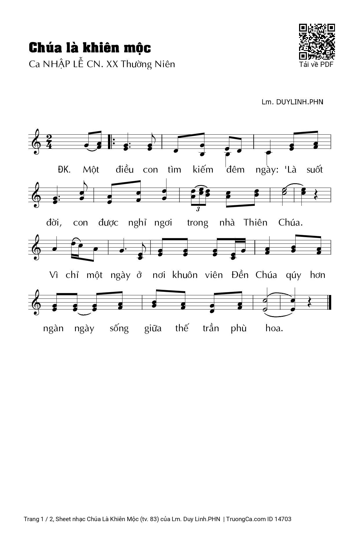 Sheet PDF of Chúa Là Khiên Mộc (tv. 83)