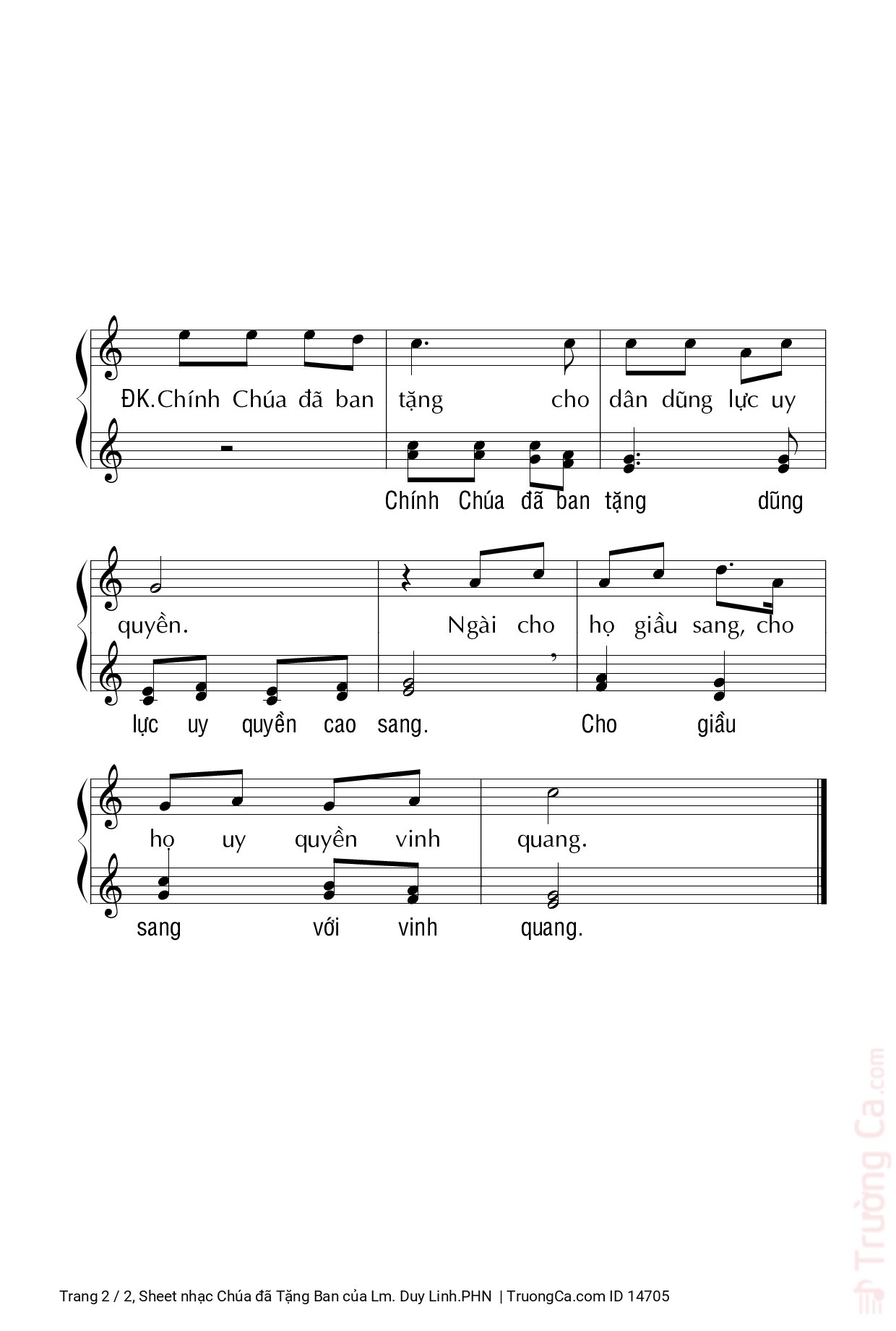 Page 2 of Sheet music PDF Chúa đã Tặng Ban - Lm. Duy Linh.PHN