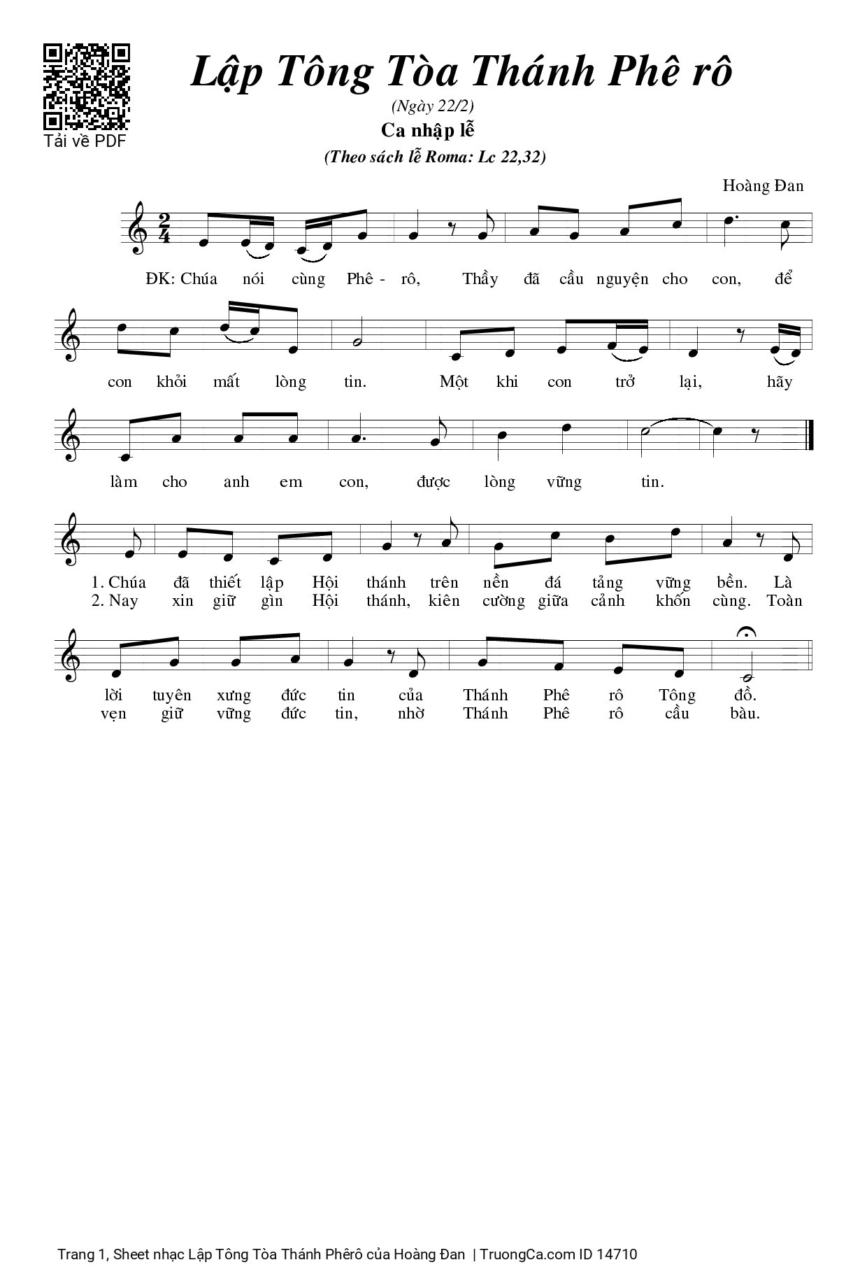 Sheet PDF of Lập Tông Tòa Thánh Phêrô