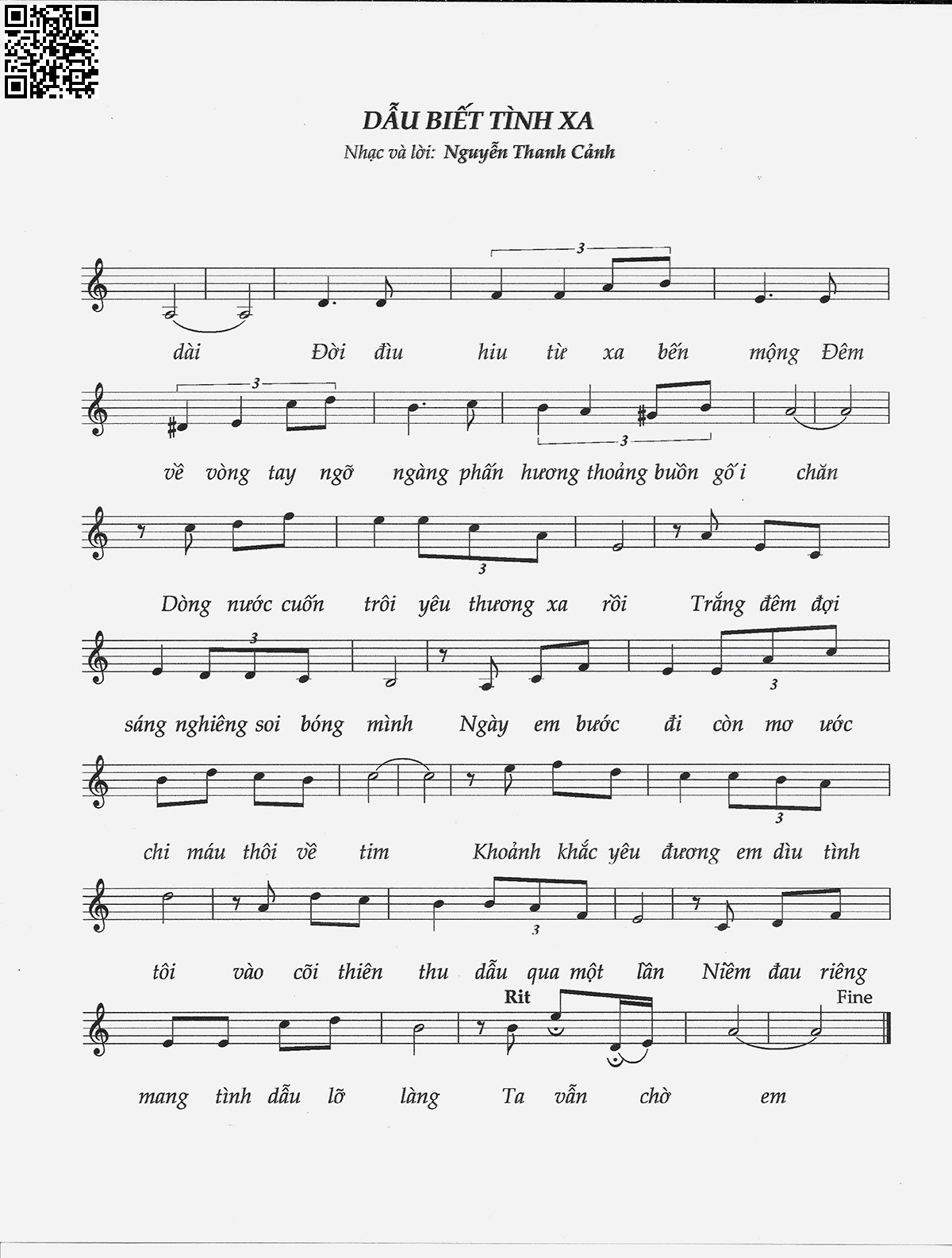 Page 2 of Sheet music PDF Dẫu biết tình xa - Nguyễn Thanh Cảnh