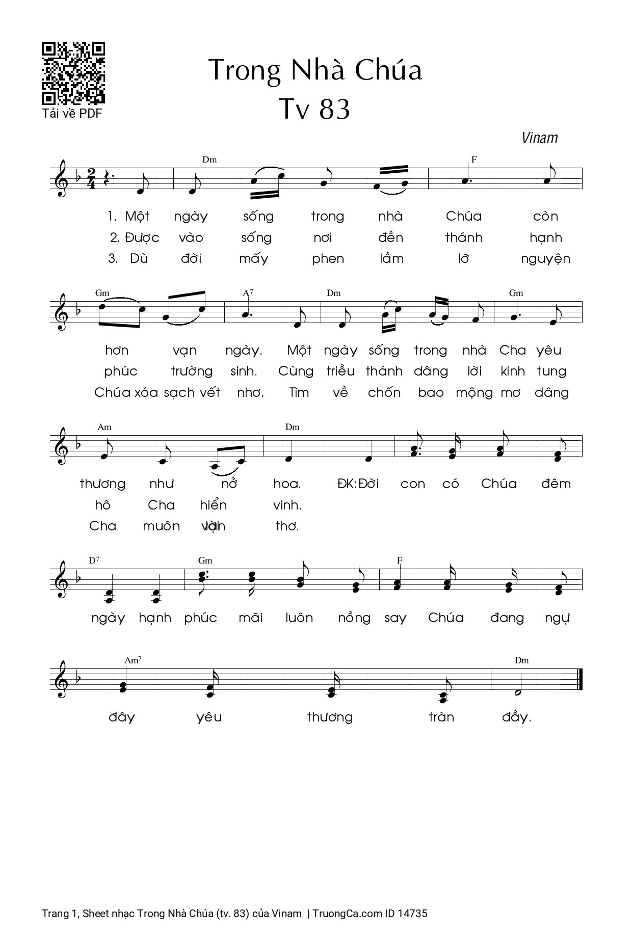 Sheet PDF of Trong Nhà Chúa (tv. 83)