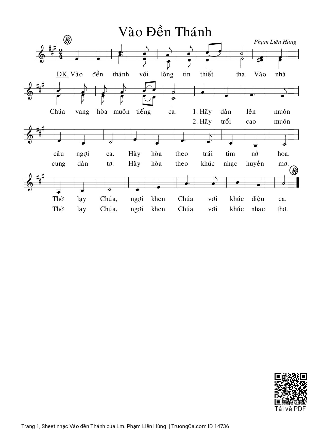 Sheet PDF of Vào đền Thánh