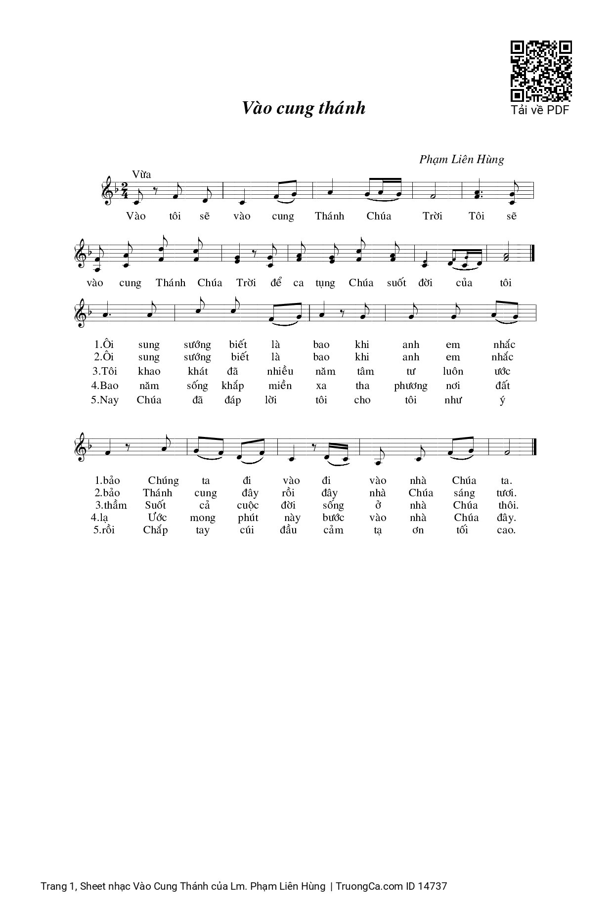 Sheet PDF of Vào Cung Thánh