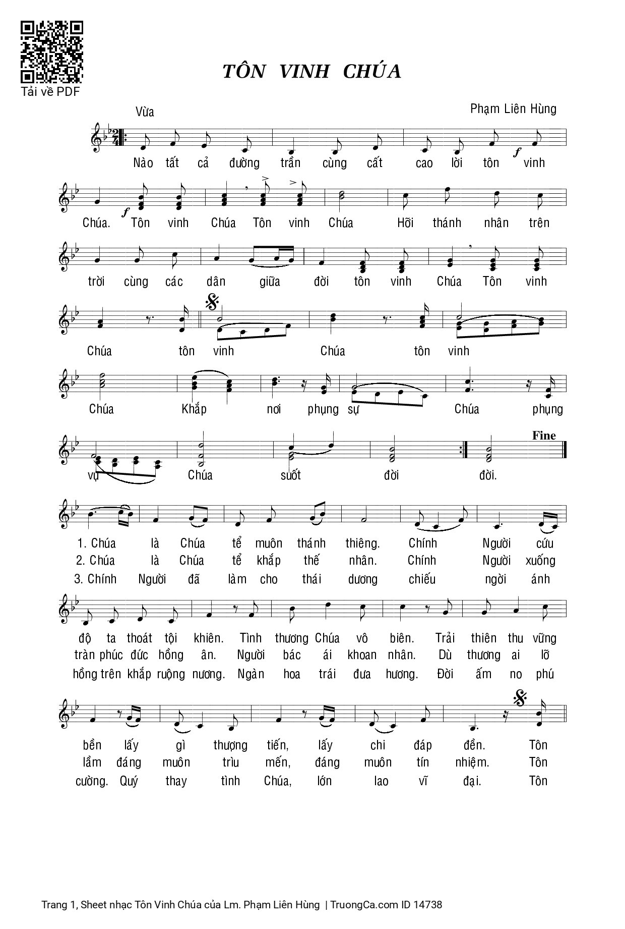 Page 1 of Sheet music PDF Tôn Vinh Chúa - Lm. Phạm Liên Hùng