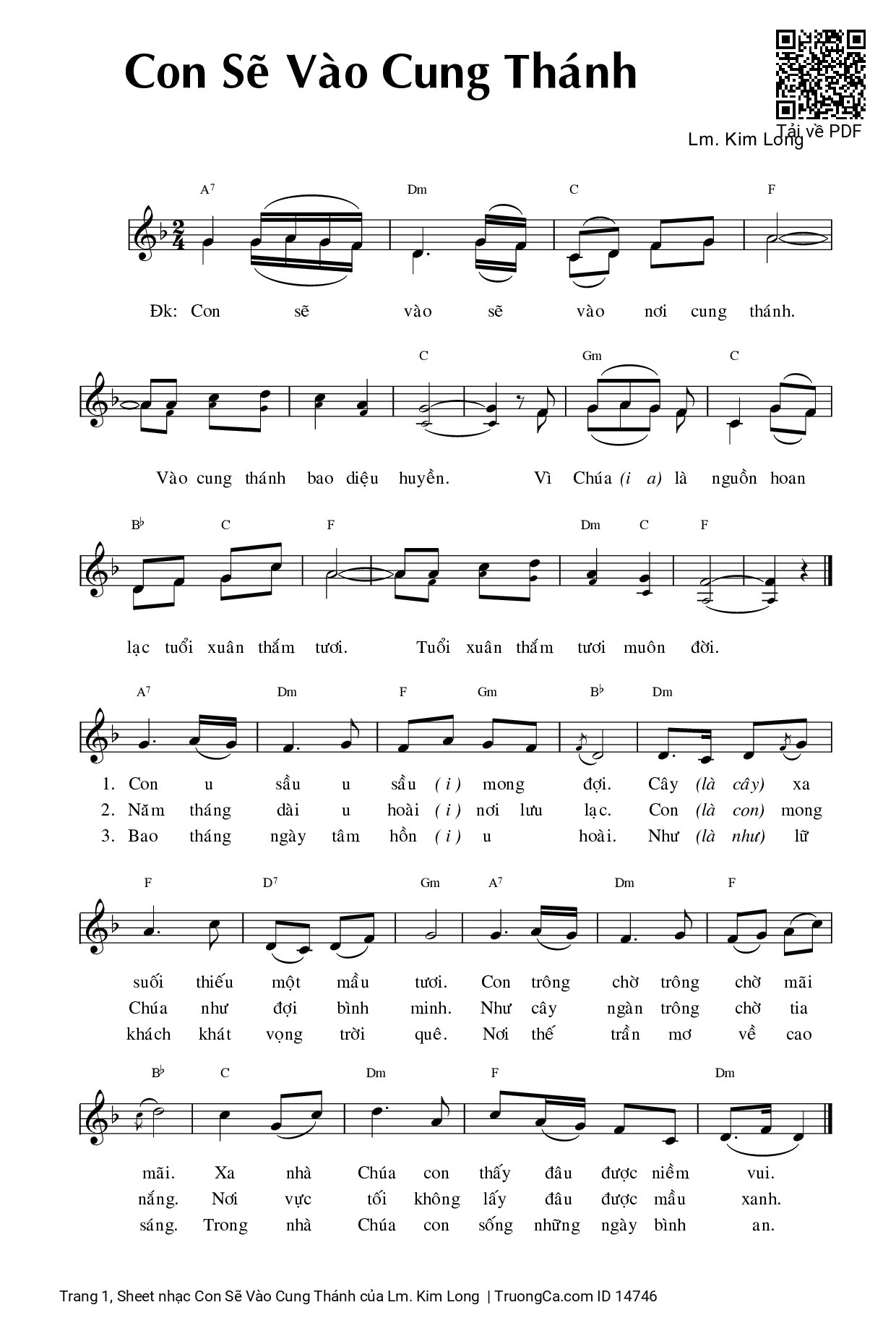 Page 1 of Sheet music PDF Con Sẽ Vào Cung Thánh - Lm. Kim Long