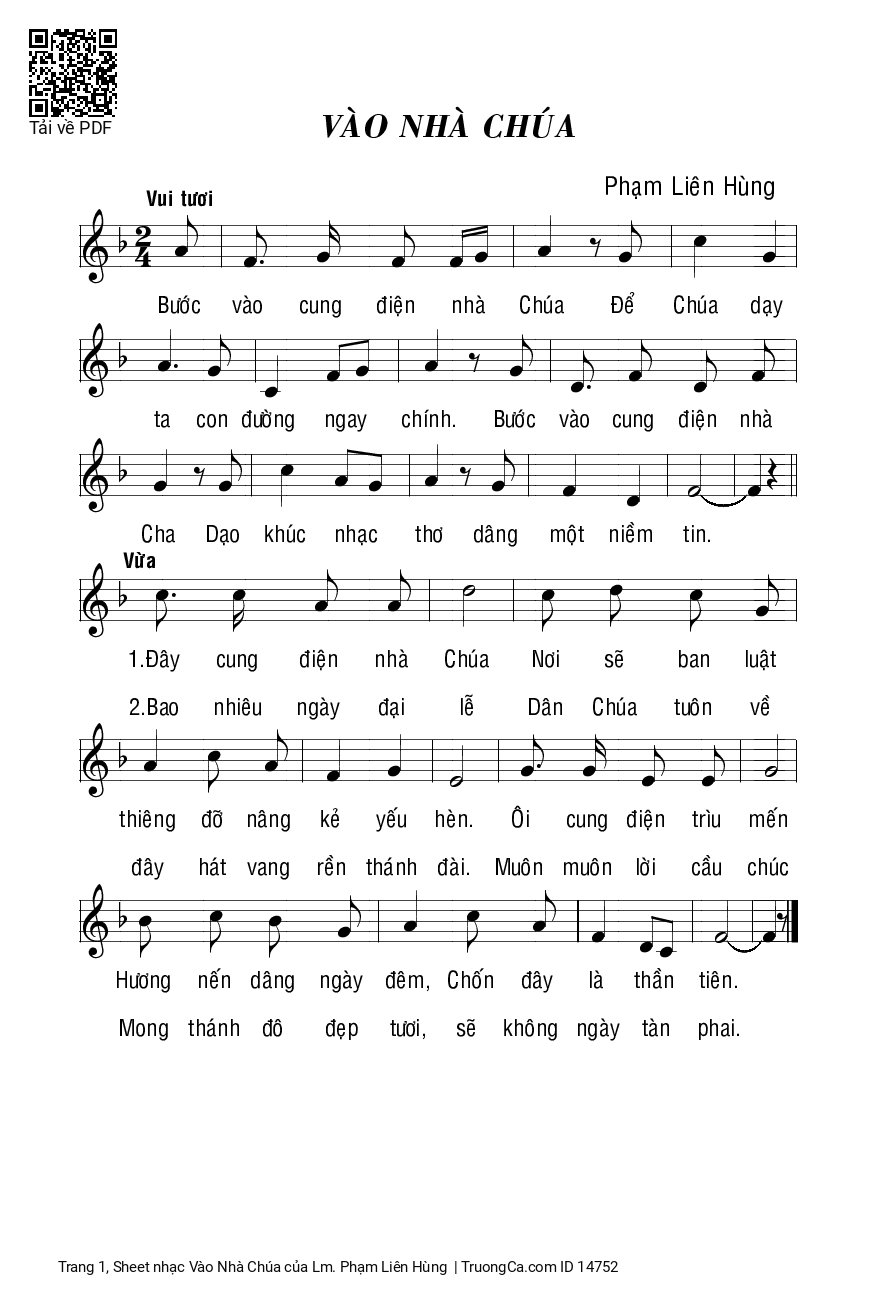 Page 1 of Sheet music PDF Vào Nhà Chúa - Lm. Phạm Liên Hùng
