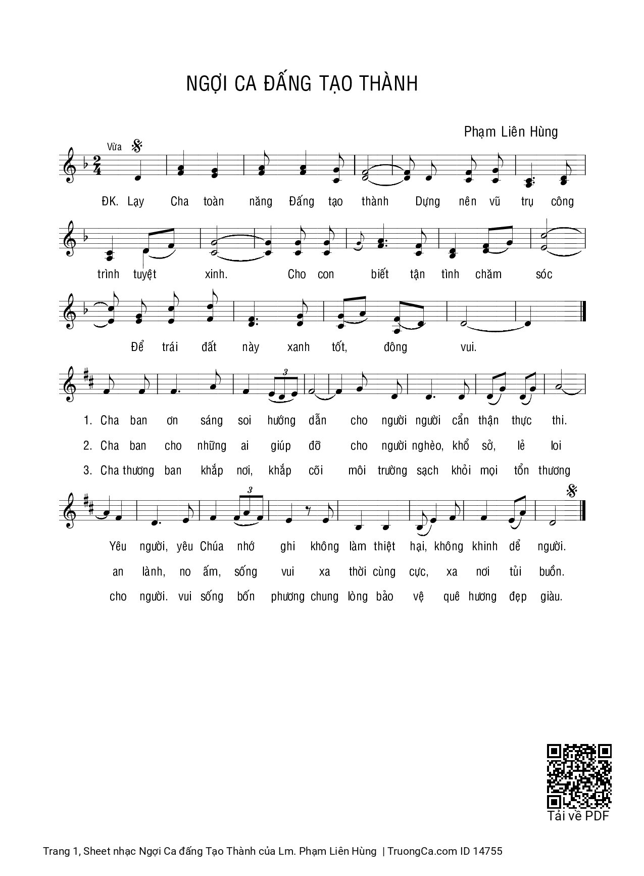 Sheet PDF of Ngợi Ca đấng Tạo Thành