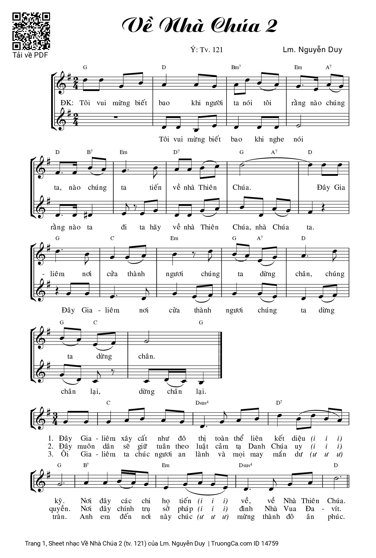Sheet PDF of Về Nhà Chúa 2 (tv. 121)