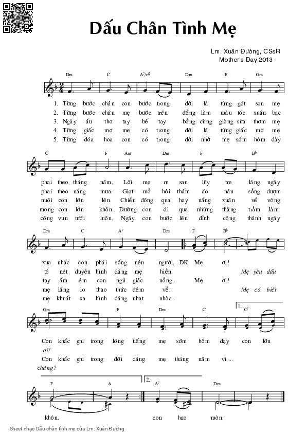 Sheet PDF of Dấu chân tình mẹ