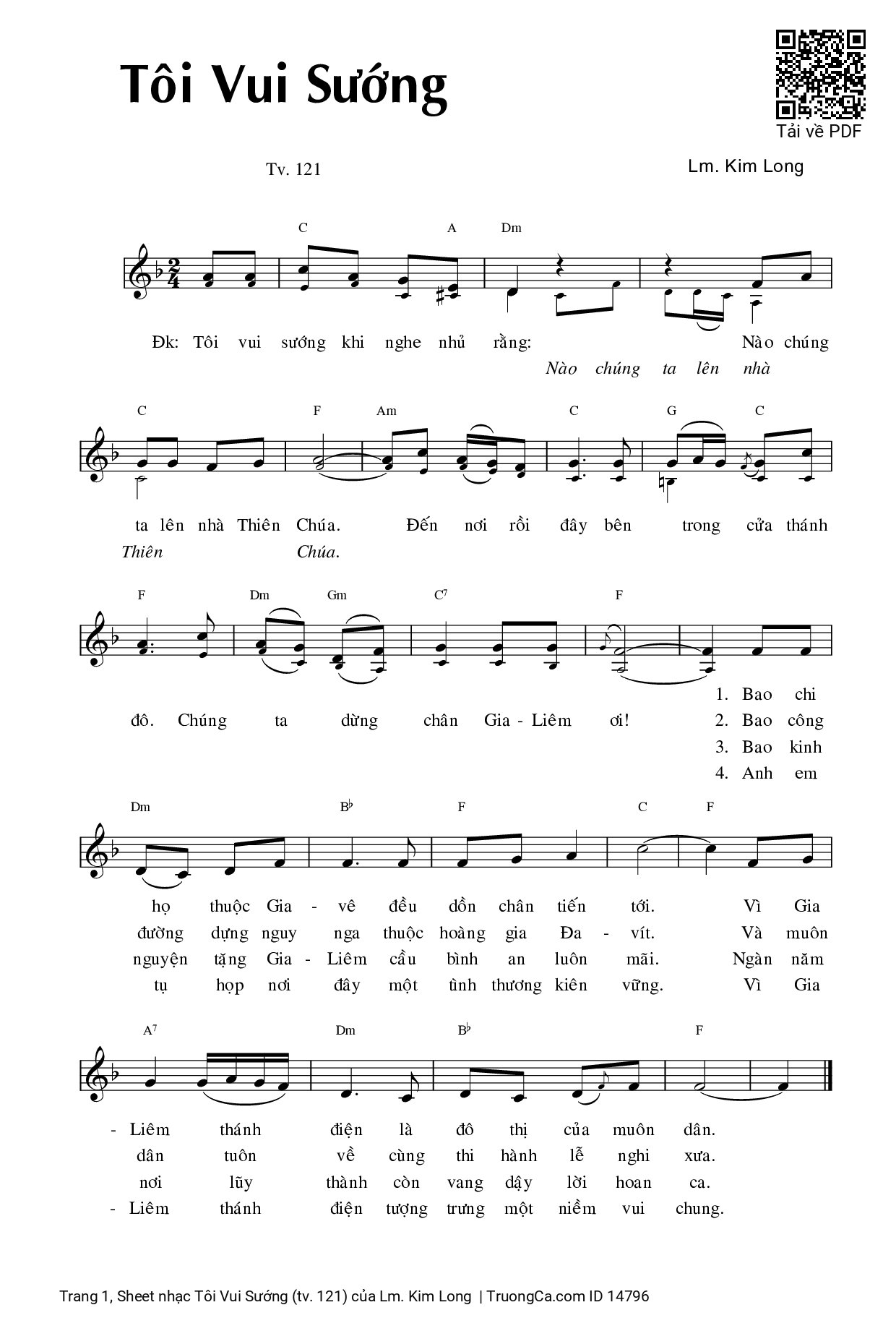 Sheet PDF of Tôi Vui Sướng (tv. 121)