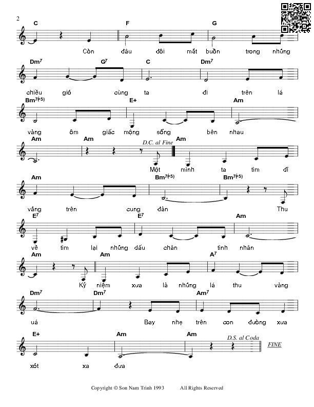 Page 2 of Sheet music PDF Dấu chân tình nhân - Trịnh Nam Sơn