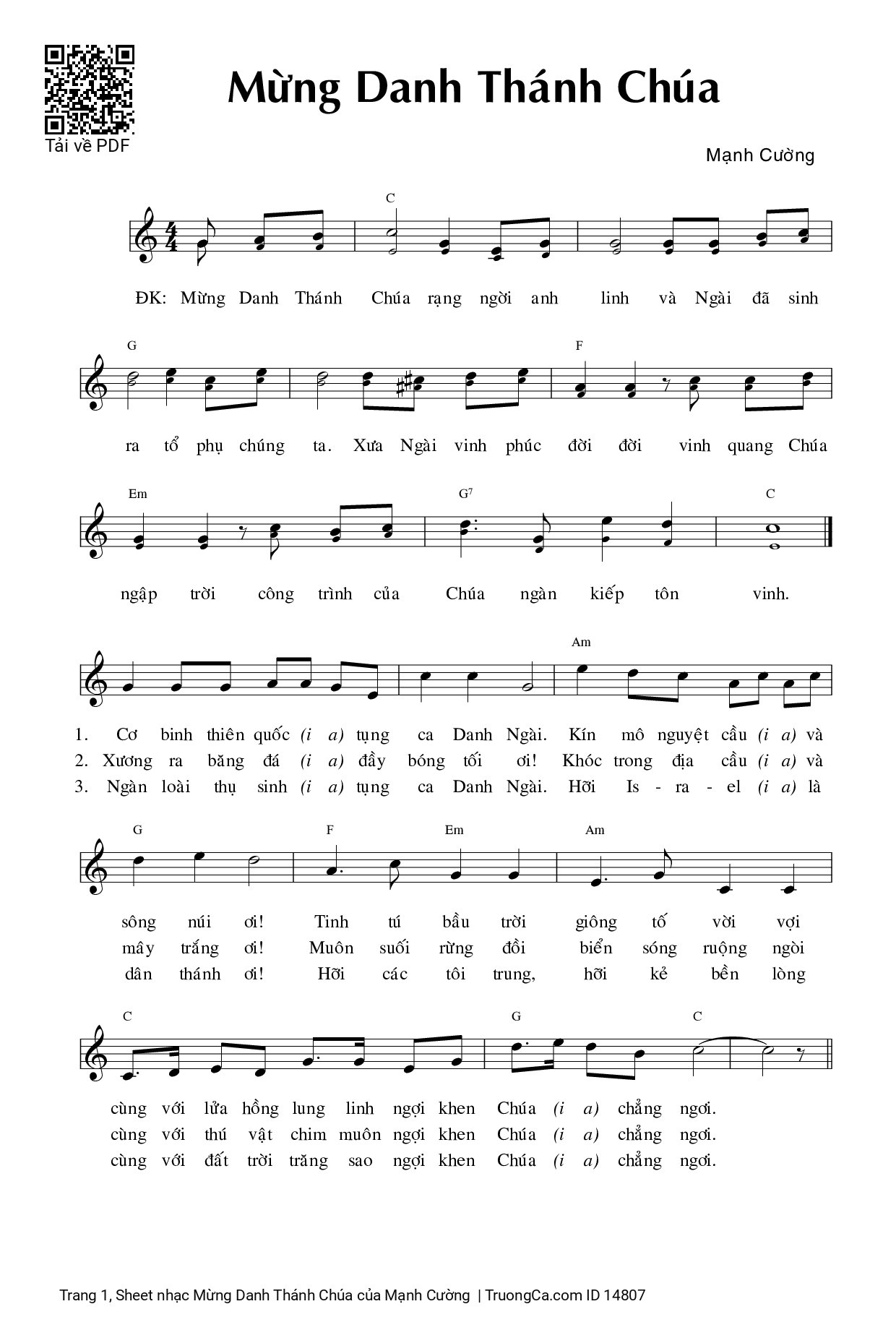 Sheet PDF of Mừng Danh Thánh Chúa