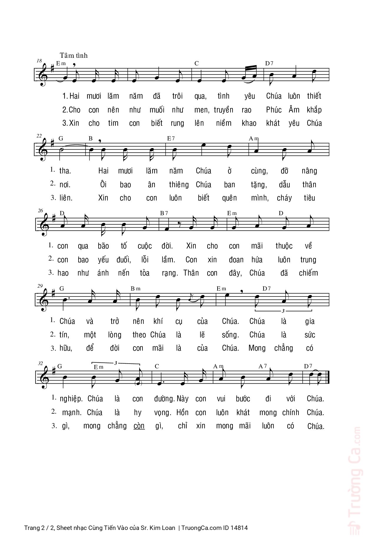 Page 2 of Sheet music PDF Cùng Tiến Vào - Sr. Kim Loan