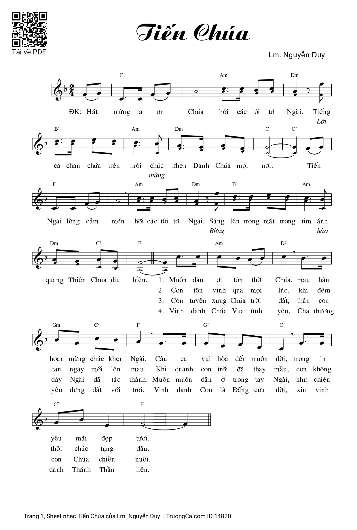 Page 1 of Sheet music PDF Tiến Chúa - Lm. Nguyễn Duy