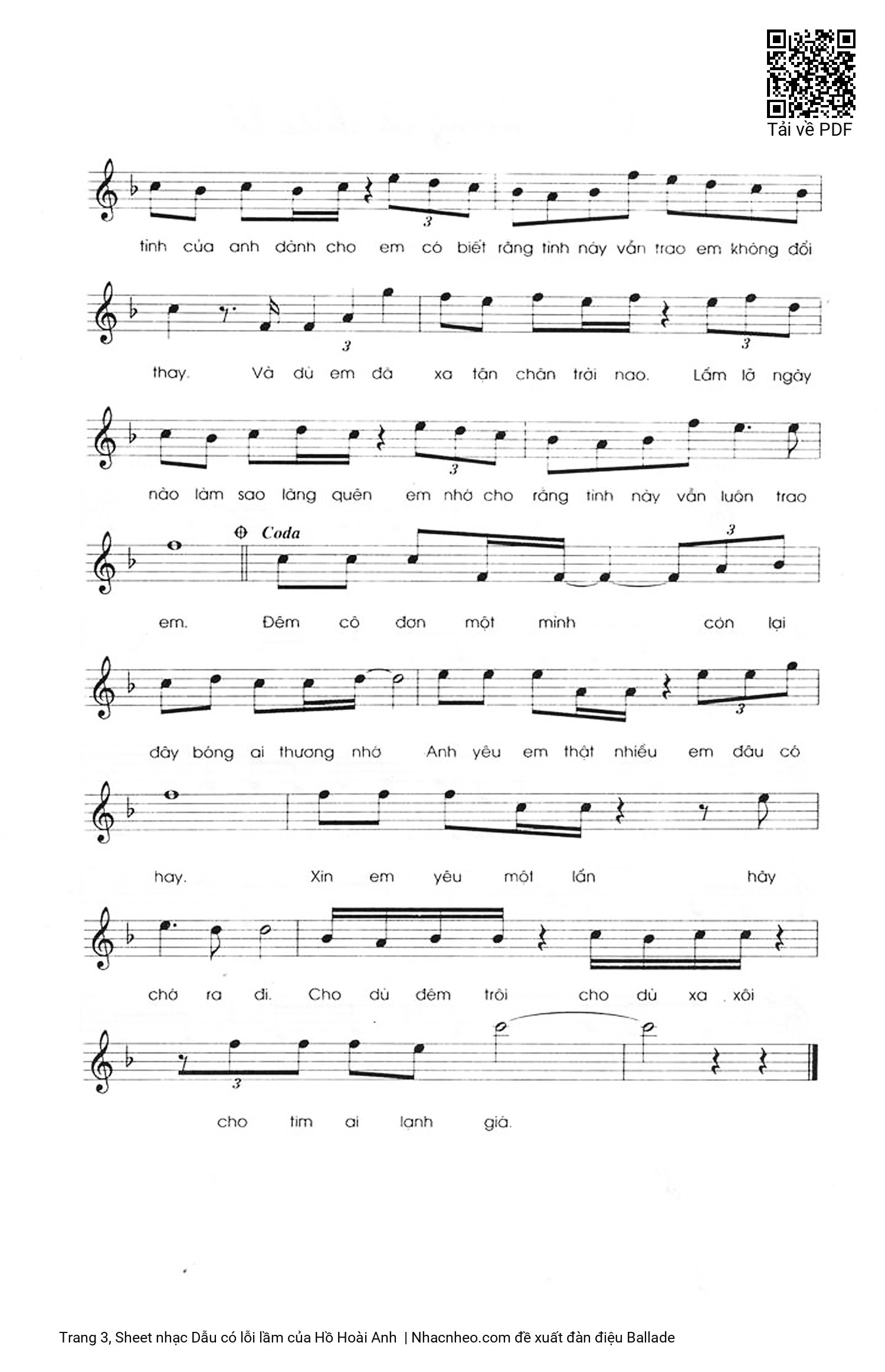 Page 3 of Sheet music PDF Dẫu có lỗi lầm - Hồ Hoài Anh