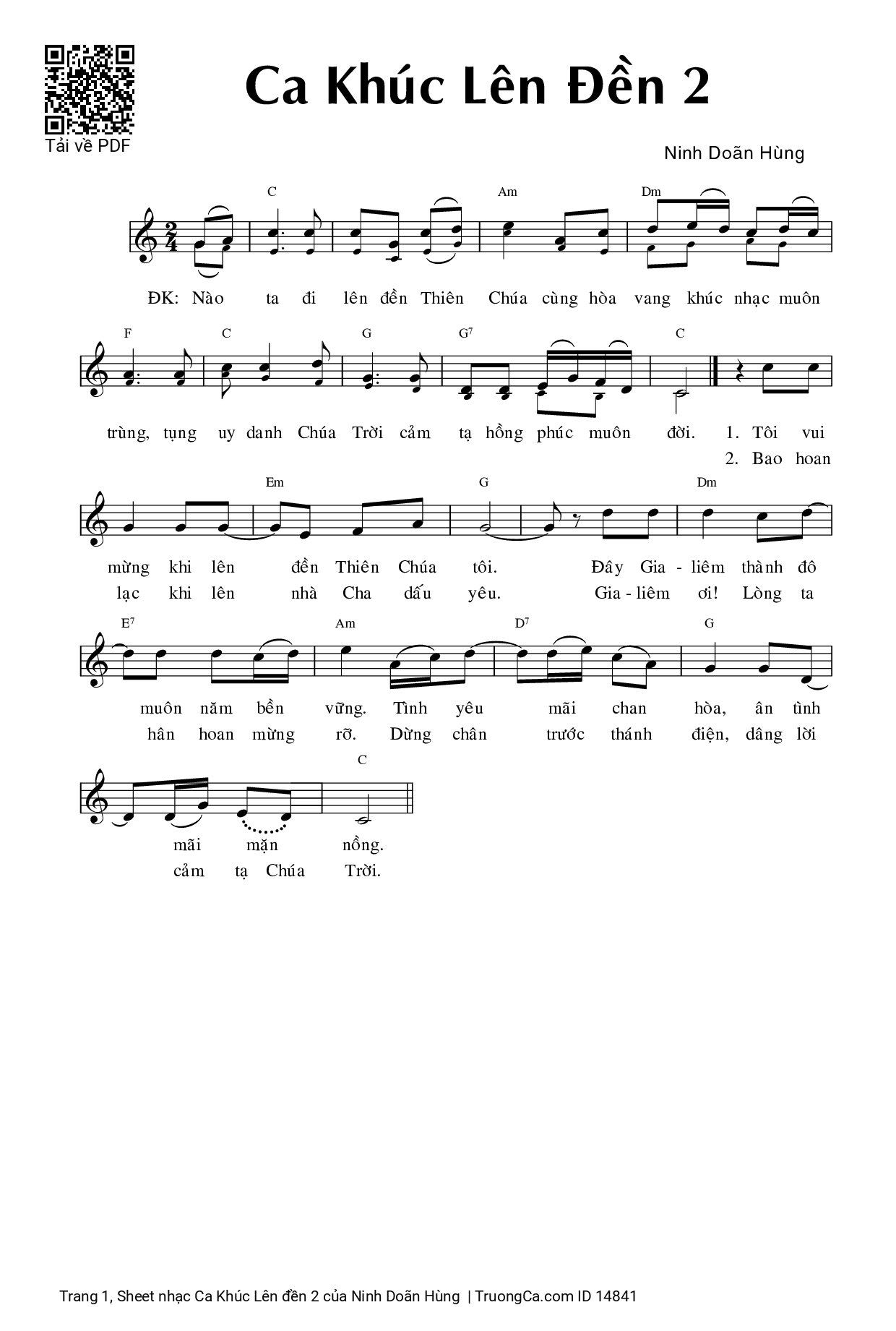 Sheet PDF of Ca Khúc Lên đền 2