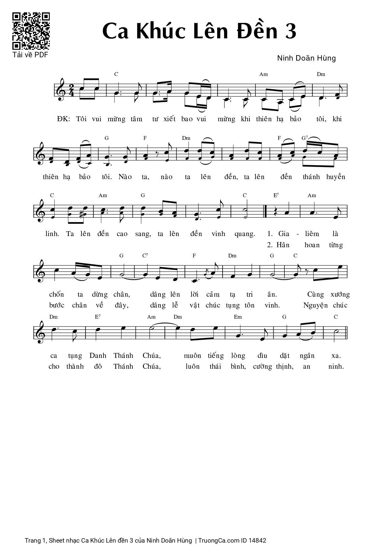 Page 1 of Sheet music PDF Ca Khúc Lên đền 3 - Ninh Doãn Hùng