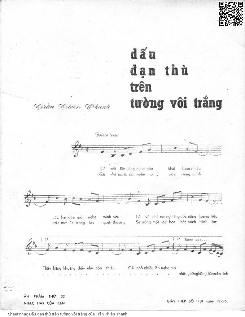 Page 2 of Sheet music PDF Dấu đạn thù trên tường vôi trắng - Trần Thiện Thanh