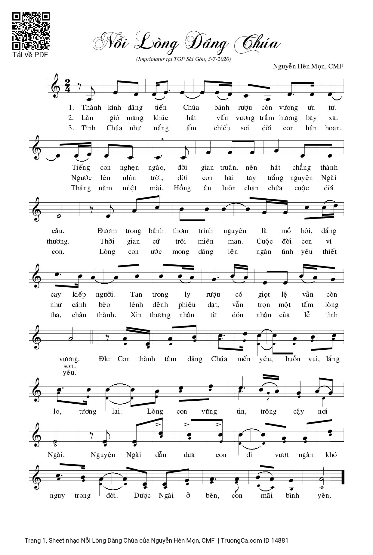 Sheet PDF of Nỗi Lòng Dâng Chúa