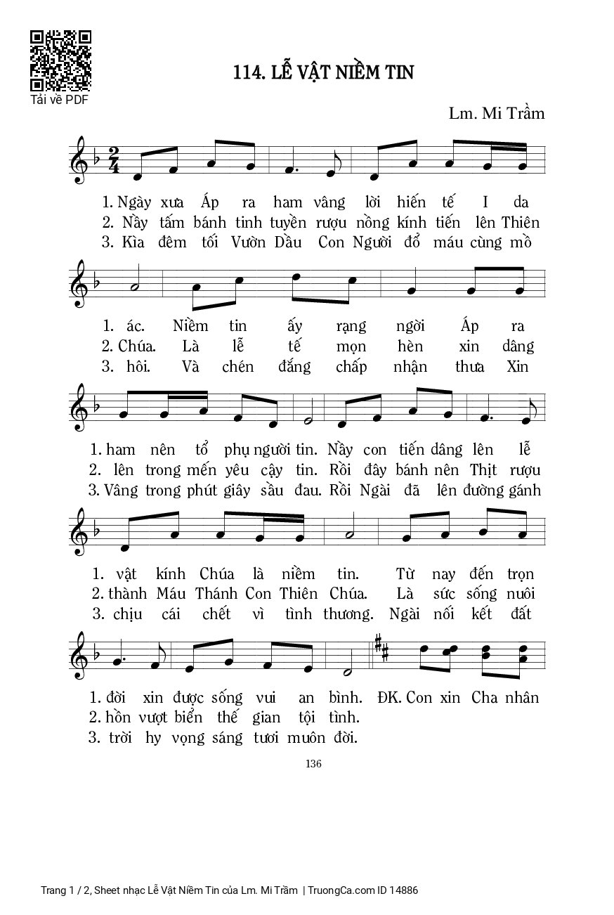 Page 1 of Sheet music PDF Lễ Vật Niềm Tin - Lm. Mi Trầm
